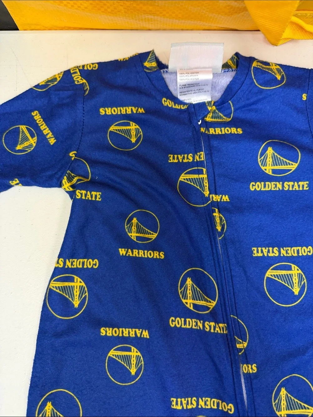 Golden State Warriors Kids Blue & Yellow One-Piece Sleep Suit size 6-9 months